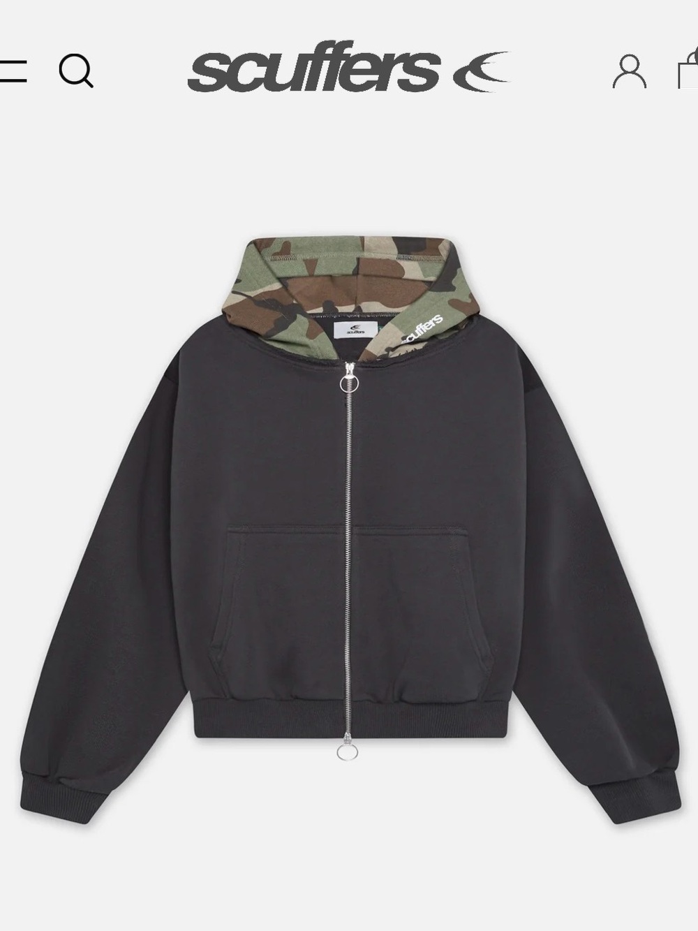 Scuffers Camo-Hood Black Zip Hoodie in Unisex Large **Measurements on last photo
